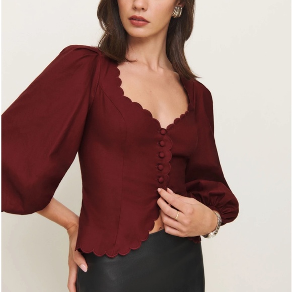 Reformation Tops - Reformaiton Elianna Top - Chianti Burgundy Red Wine Cotton Blouse French Holiday